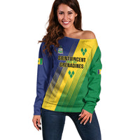 Personalised Saint Vincent and the Grenadines Off Shoulder Sweater Coat of Arms Flag Stylized