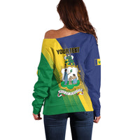 Personalised Saint Vincent and the Grenadines Off Shoulder Sweater Coat of Arms Flag Stylized