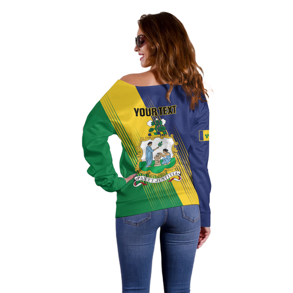 Personalised Saint Vincent and the Grenadines Off Shoulder Sweater Coat of Arms Flag Stylized