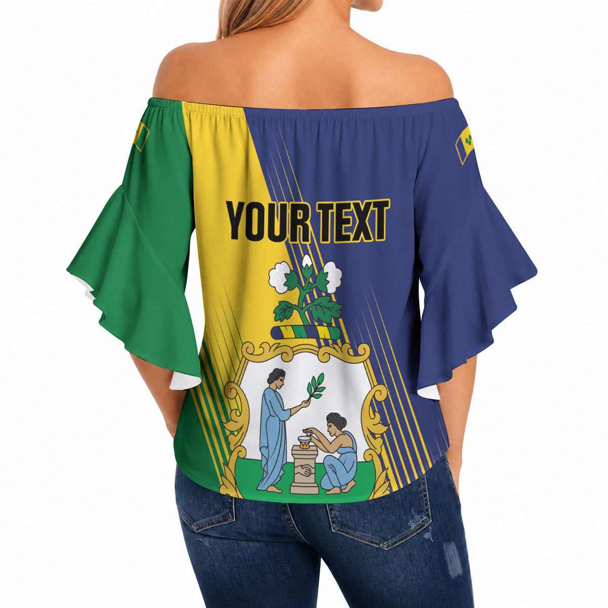 Personalised Saint Vincent and the Grenadines Off Shoulder Wrap Waist Top Coat of Arms Flag Stylized
