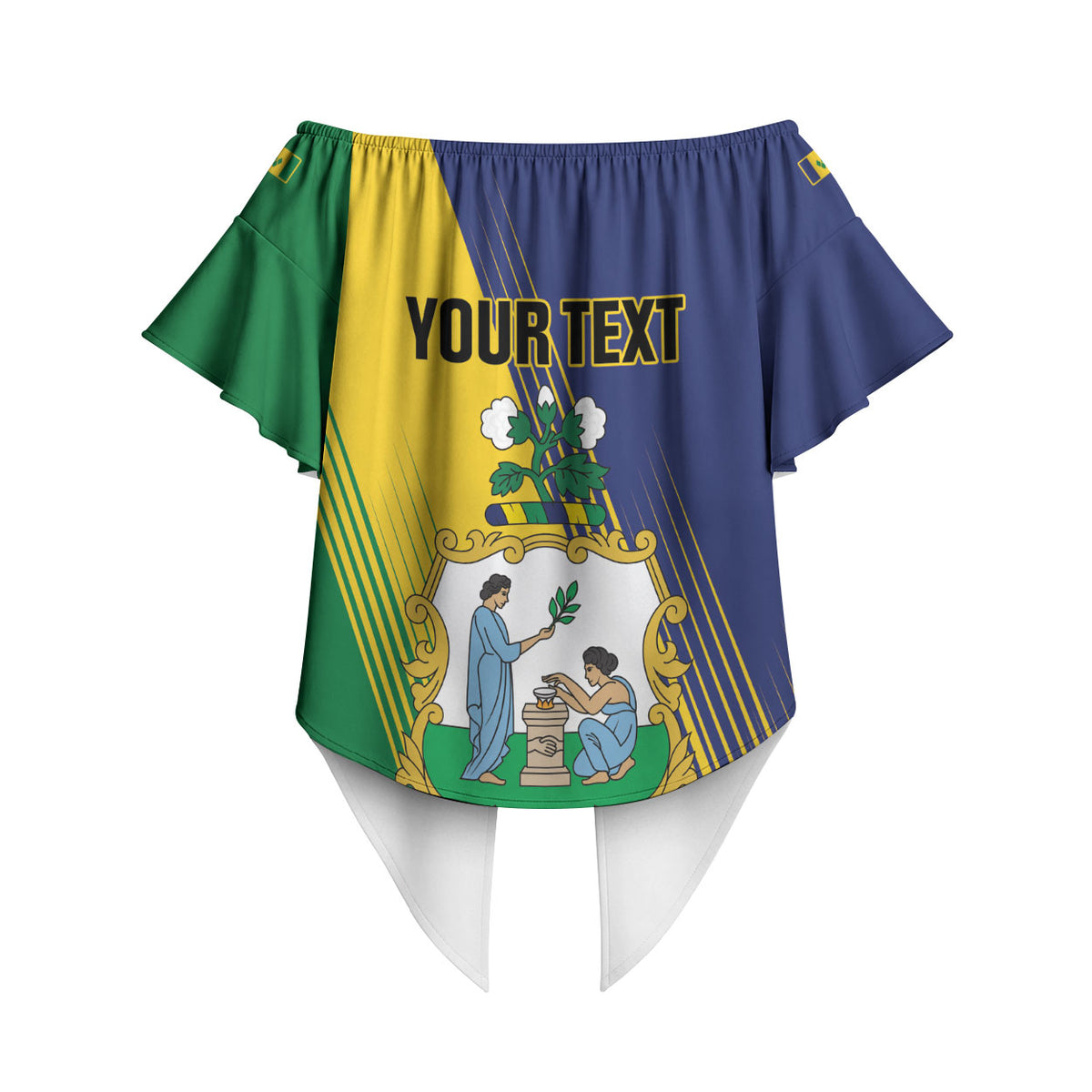 Personalised Saint Vincent and the Grenadines Off Shoulder Wrap Waist Top Coat of Arms Flag Stylized