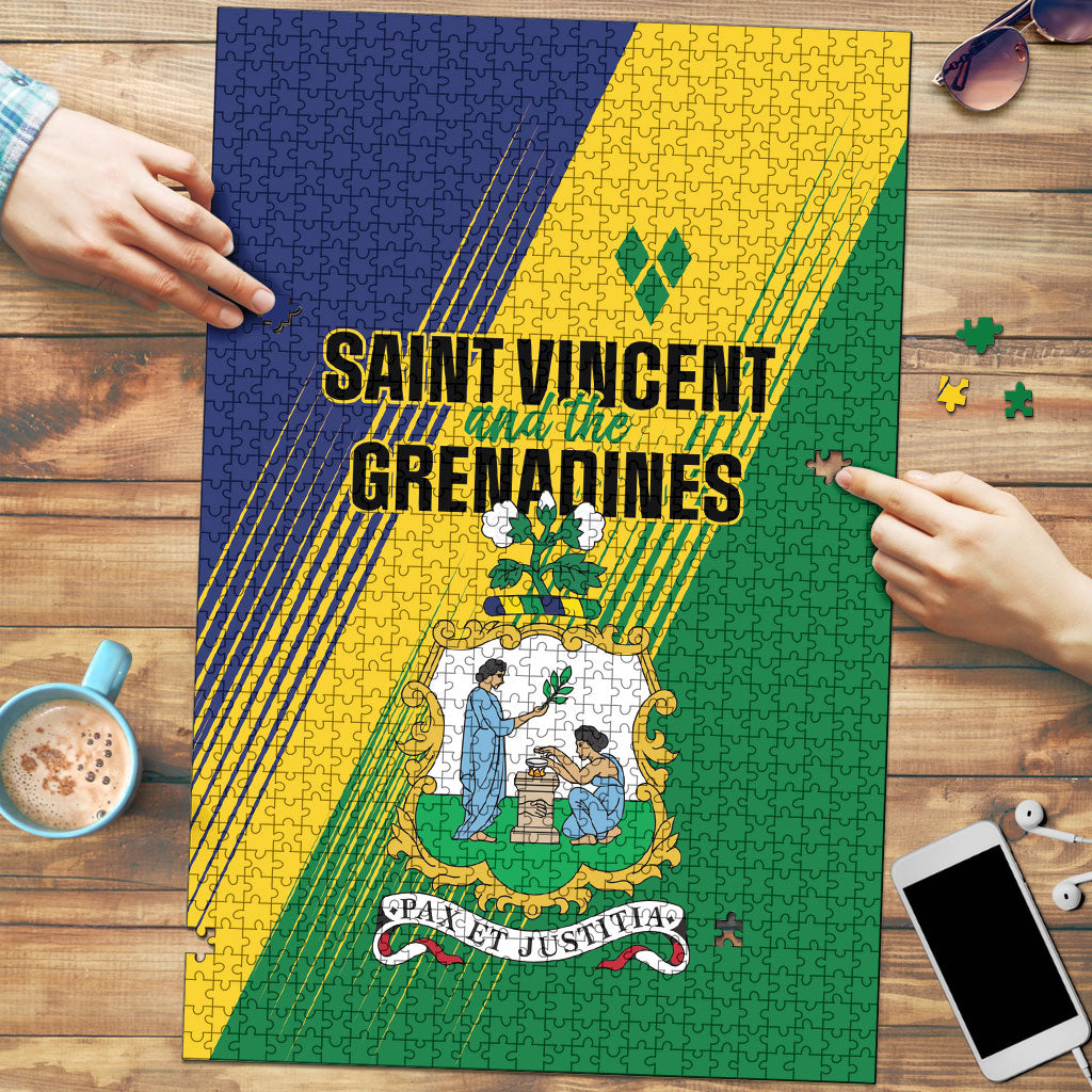 Saint Vincent and the Grenadines Puzzle Coat of Arms Flag Stylized