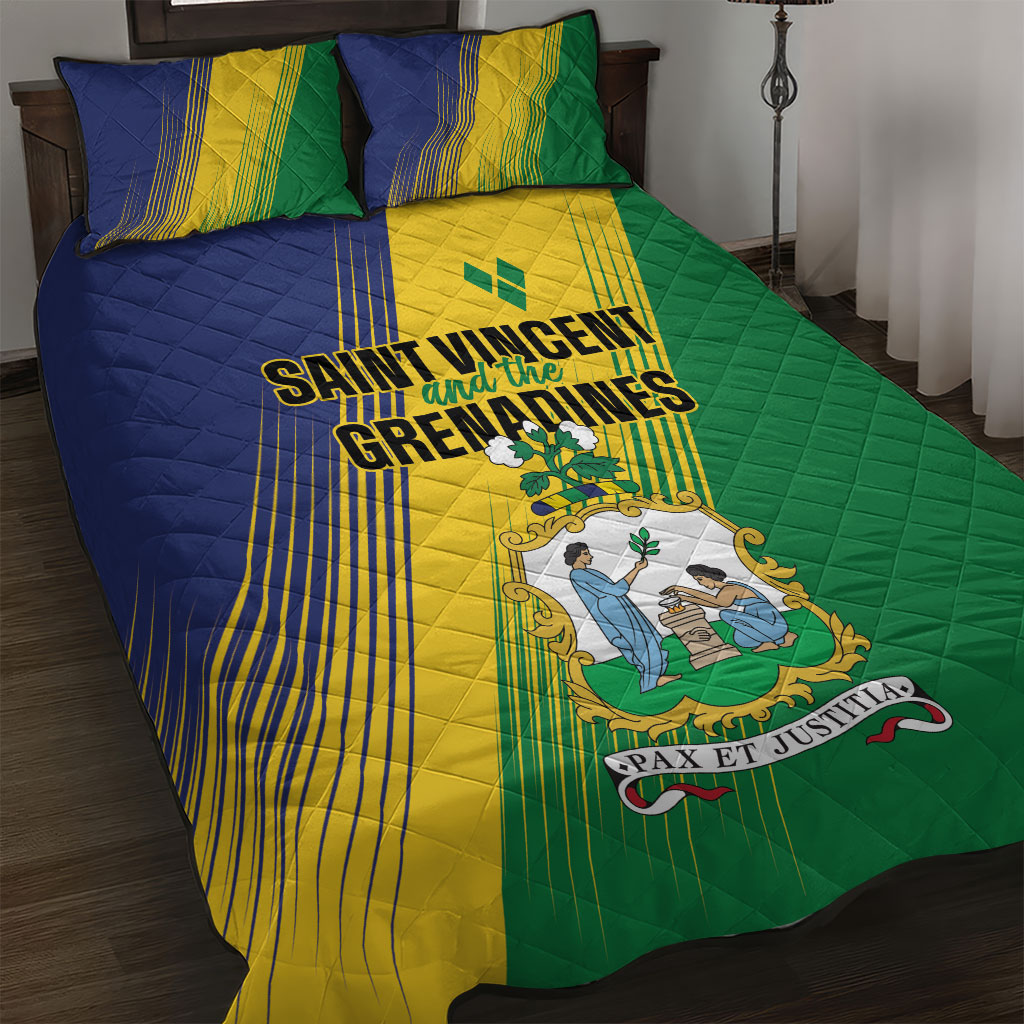 Saint Vincent and the Grenadines Quilt Bed Set Coat of Arms Flag Stylized