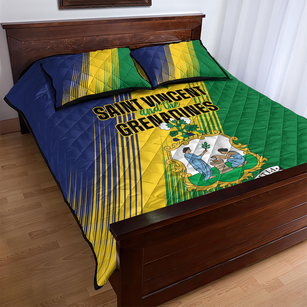 Saint Vincent and the Grenadines Quilt Bed Set Coat of Arms Flag Stylized