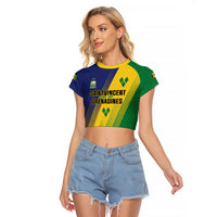 Personalised Saint Vincent and the Grenadines Raglan Cropped T Shirt Coat of Arms Flag Stylized