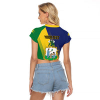 Personalised Saint Vincent and the Grenadines Raglan Cropped T Shirt Coat of Arms Flag Stylized