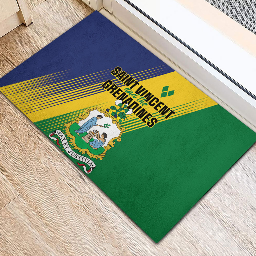 Saint Vincent and the Grenadines Rubber Doormat Coat of Arms Flag Stylized