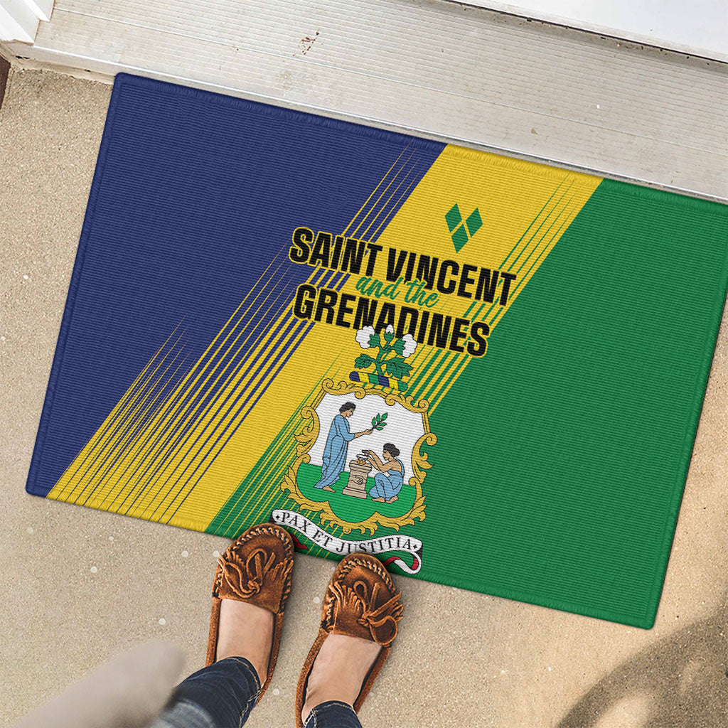 Saint Vincent and the Grenadines Rubber Doormat Coat of Arms Flag Stylized
