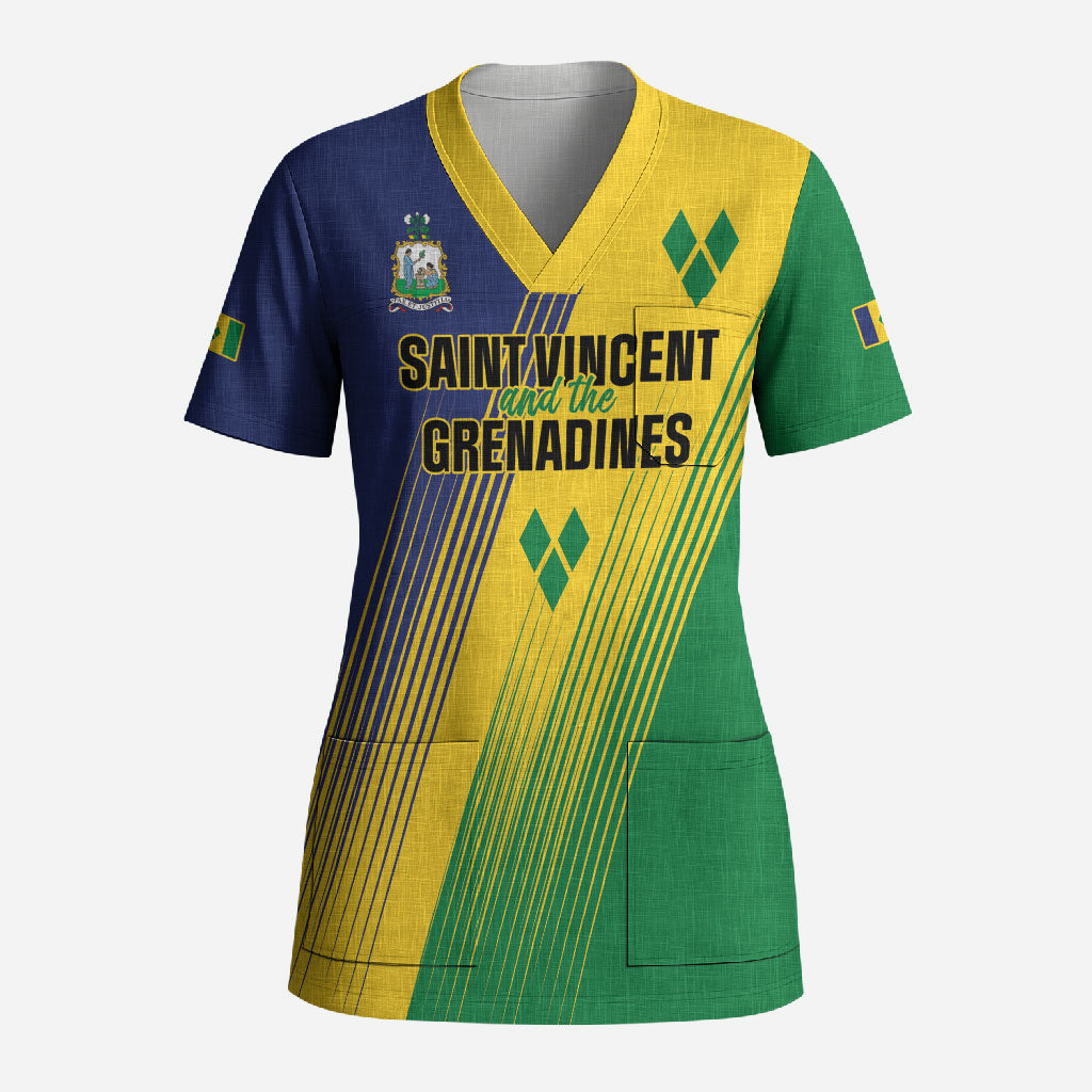 Personalised Saint Vincent and the Grenadines Scrub Top Coat of Arms Flag Stylized