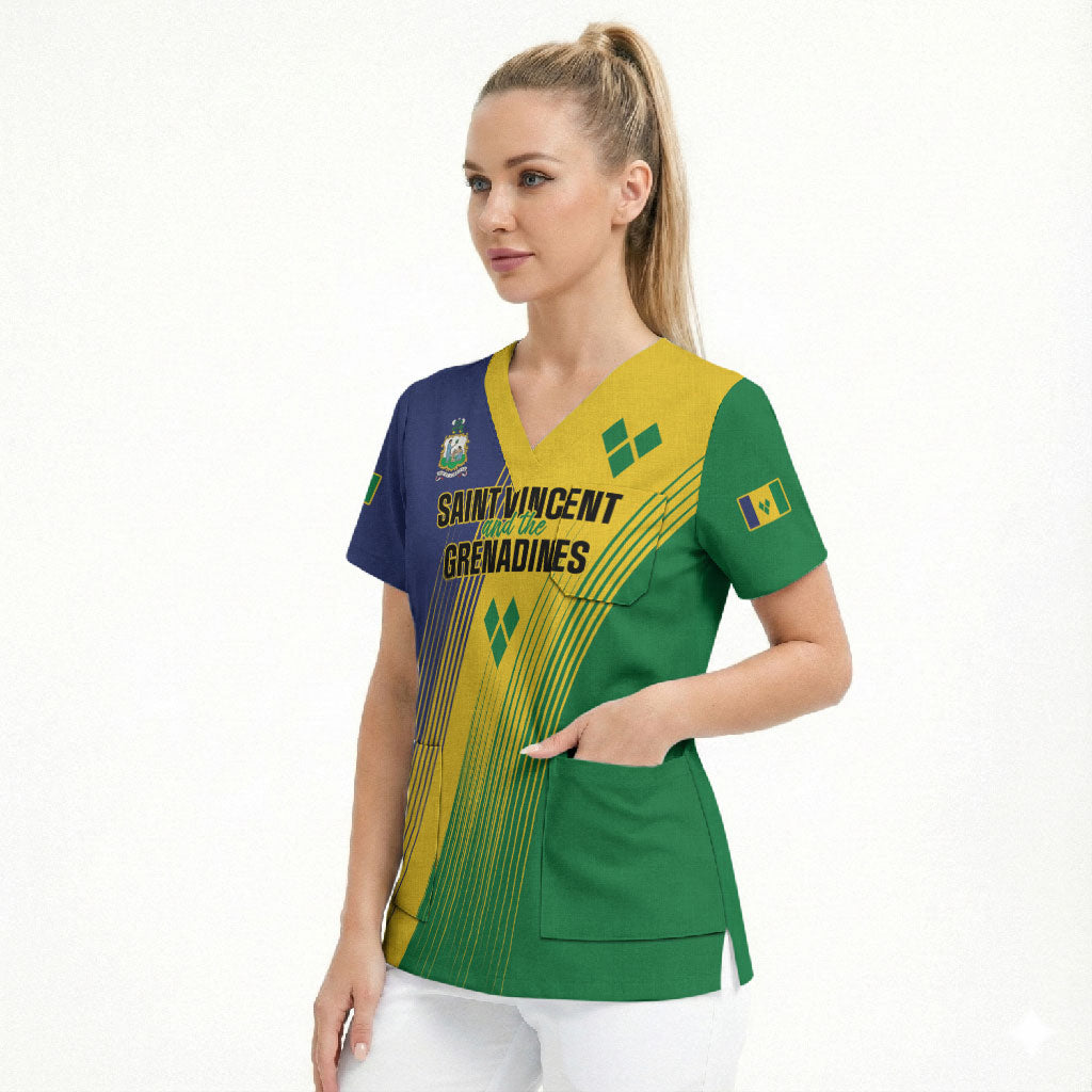 Personalised Saint Vincent and the Grenadines Scrub Top Coat of Arms Flag Stylized