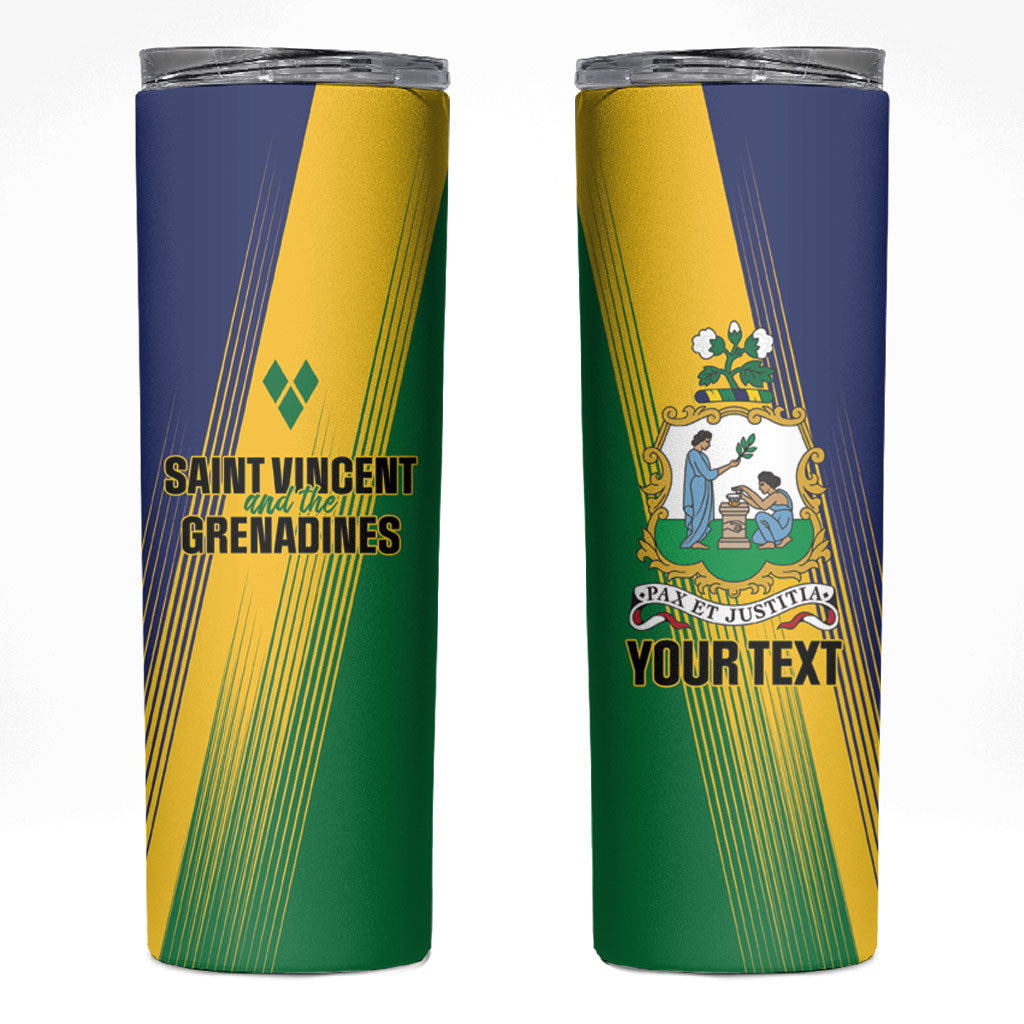 Personalised Saint Vincent and the Grenadines Skinny Tumbler Coat of Arms Flag Stylized