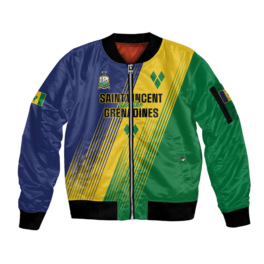 Personalised Saint Vincent and the Grenadines Sleeve Zip Bomber Jacket Coat of Arms Flag Stylized