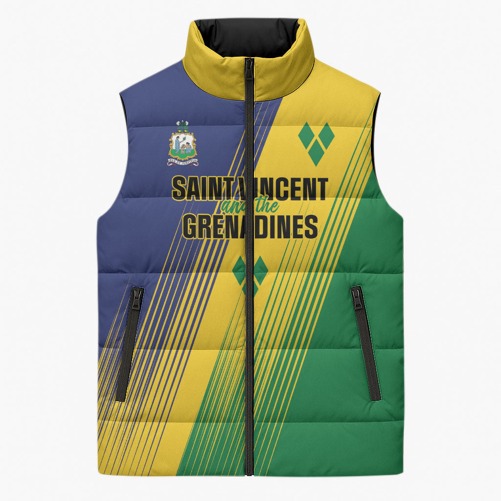 Personalised Saint Vincent and the Grenadines Sleeveless Puffer Jacket Coat of Arms Flag Stylized