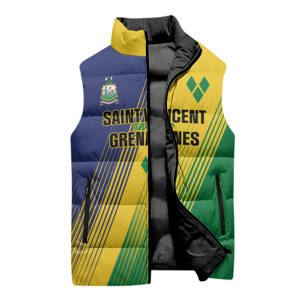 Personalised Saint Vincent and the Grenadines Sleeveless Puffer Jacket Coat of Arms Flag Stylized
