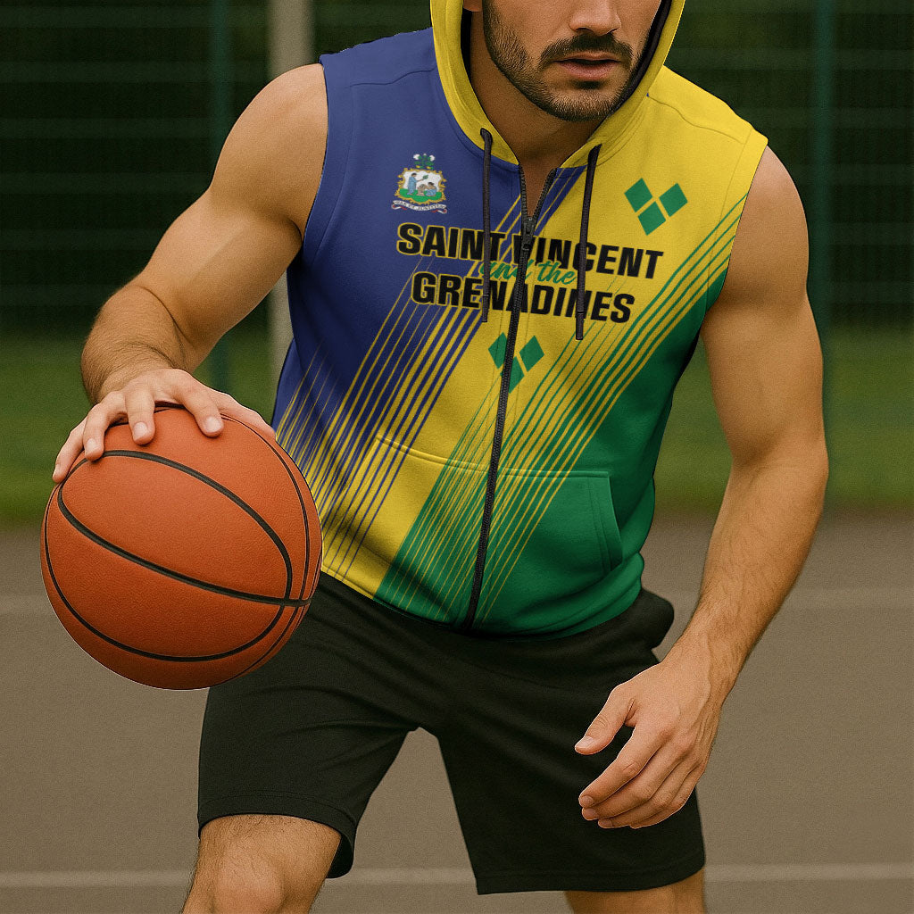 Personalised Saint Vincent and the Grenadines Sleeveless Zip Hoodie Coat of Arms Flag Stylized