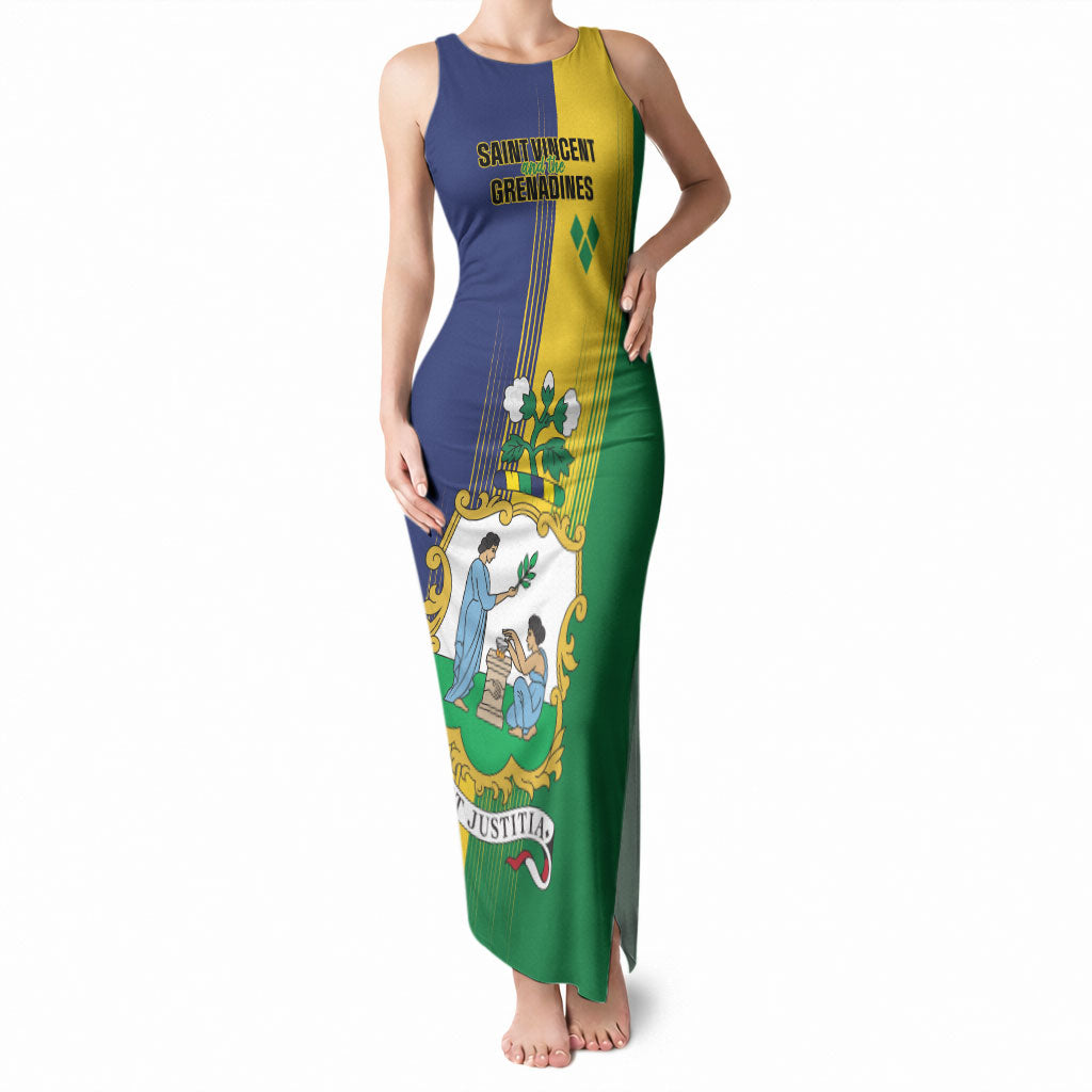 Personalised Saint Vincent and the Grenadines Tank Maxi Dress Coat of Arms Flag Stylized