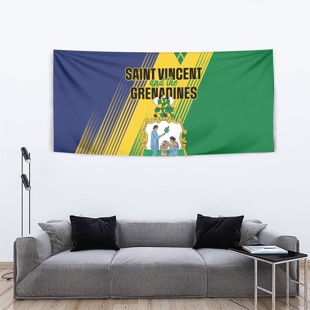 Saint Vincent and the Grenadines Tapestry Coat of Arms Flag Stylized