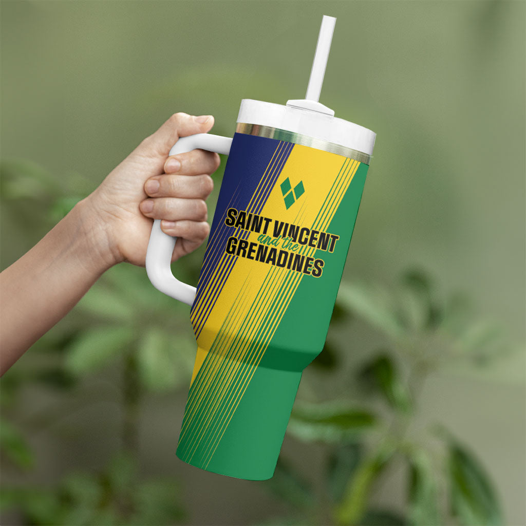 Personalised Saint Vincent and the Grenadines Tumbler With Handle Coat of Arms Flag Stylized