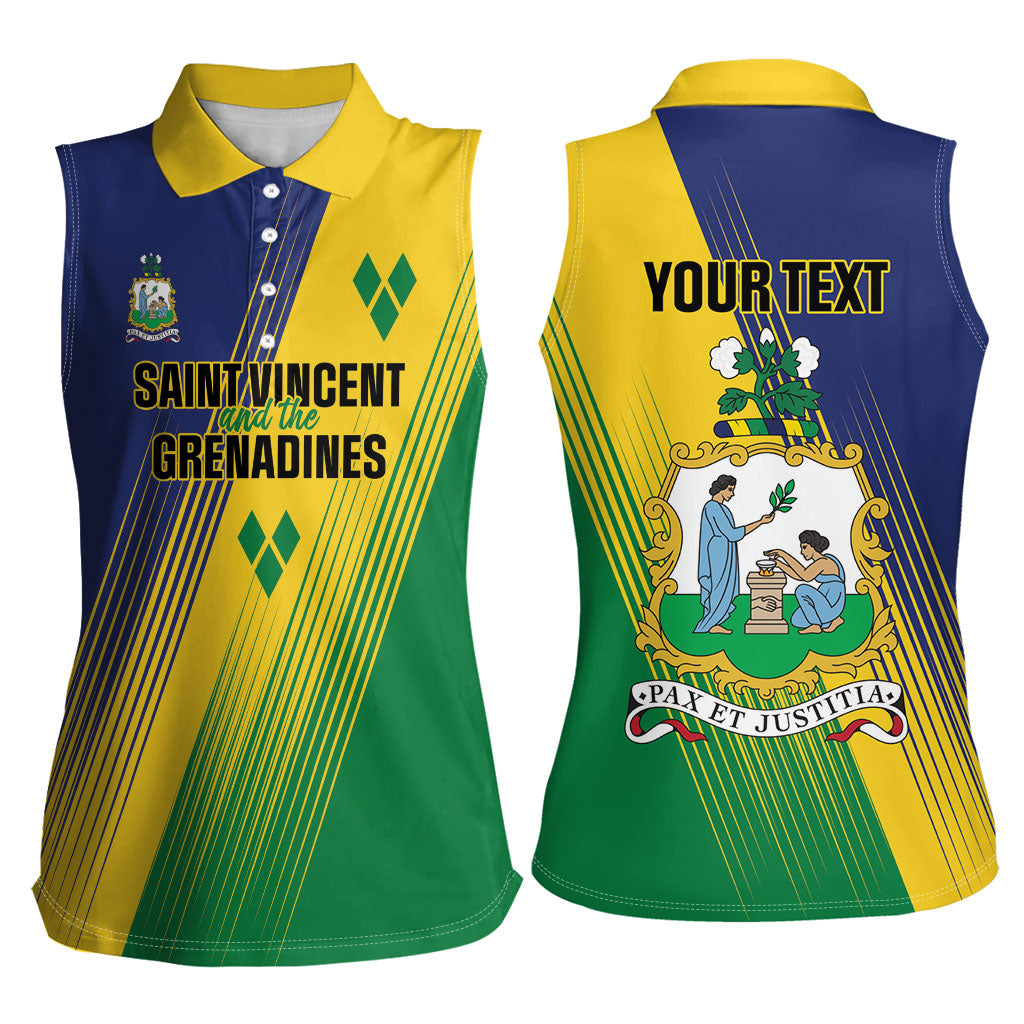 Personalised Saint Vincent and the Grenadines Women Sleeveless Polo Shirt Coat of Arms Flag Stylized