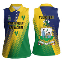 Personalised Saint Vincent and the Grenadines Women Sleeveless Polo Shirt Coat of Arms Flag Stylized