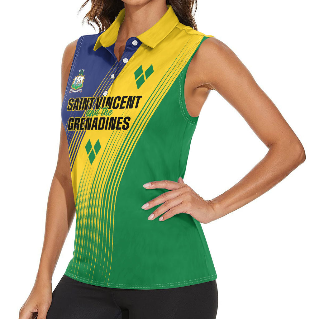Personalised Saint Vincent and the Grenadines Women Sleeveless Polo Shirt Coat of Arms Flag Stylized