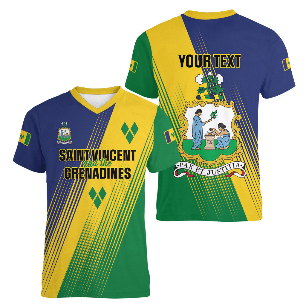 Personalised Saint Vincent and the Grenadines Women V-Neck T-Shirt Coat of Arms Flag Stylized