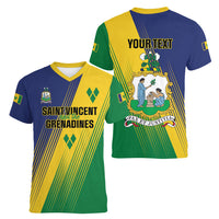 Personalised Saint Vincent and the Grenadines Women V-Neck T-Shirt Coat of Arms Flag Stylized