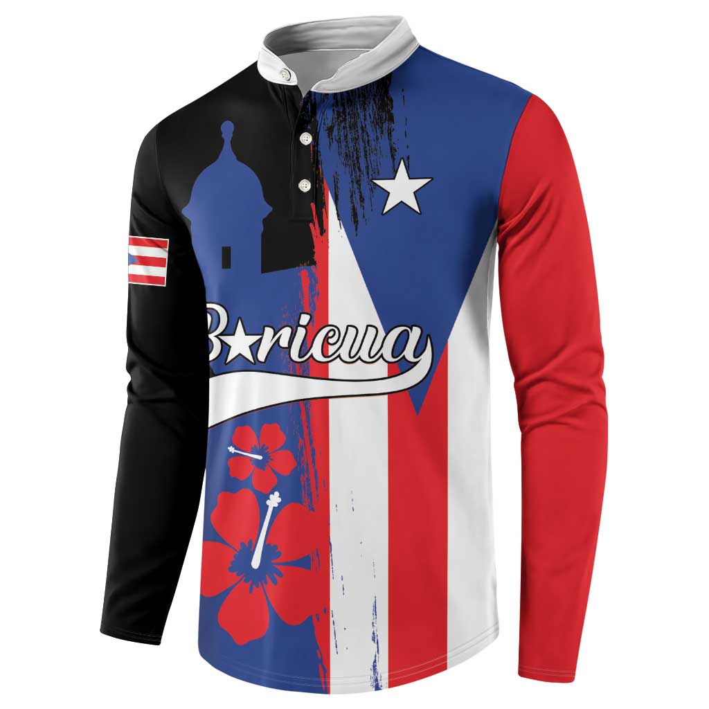 Personalized Boricua Button Sweatshirt Puerto Rico El Morro Flag Style - Wonder Print Shop