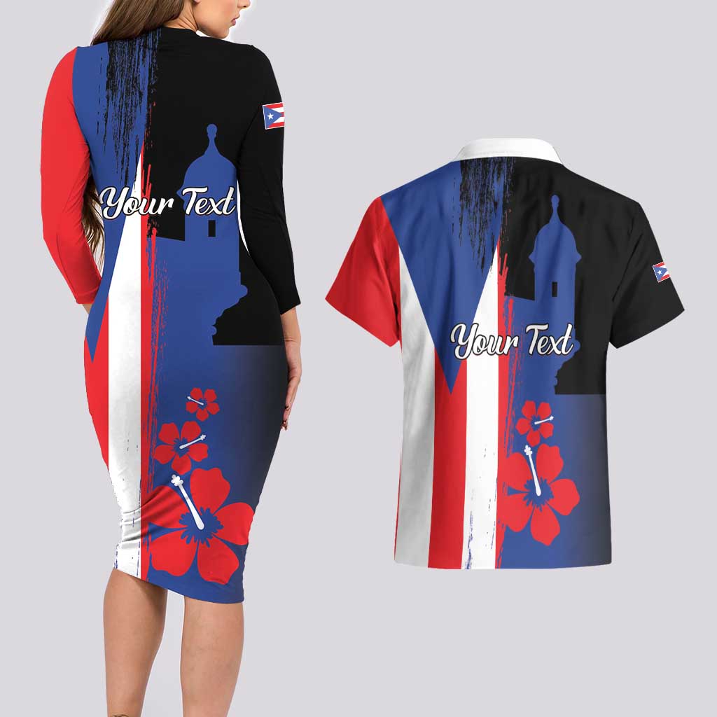 Personalized Boricua Couples Matching Long Sleeve Bodycon Dress and Hawaiian Shirt Puerto Rico El Morro Flag Style - Wonder Print Shop