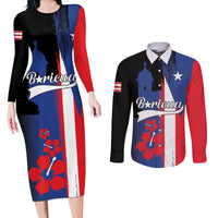 Personalized Boricua Couples Matching Long Sleeve Bodycon Dress and Long Sleeve Button Shirt Puerto Rico El Morro Flag Style - Wonder Print Shop