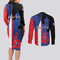 Personalized Boricua Couples Matching Long Sleeve Bodycon Dress and Long Sleeve Button Shirt Puerto Rico El Morro Flag Style - Wonder Print Shop