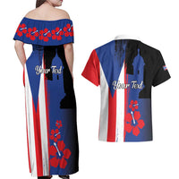 Personalized Boricua Couples Matching Off Shoulder Maxi Dress and Hawaiian Shirt Puerto Rico El Morro Flag Style - Wonder Print Shop