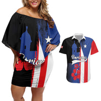 Personalized Boricua Couples Matching Off Shoulder Short Dress and Hawaiian Shirt Puerto Rico El Morro Flag Style - Wonder Print Shop