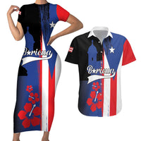Personalized Boricua Couples Matching Short Sleeve Bodycon Dress and Hawaiian Shirt Puerto Rico El Morro Flag Style - Wonder Print Shop