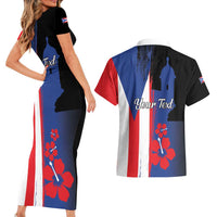 Personalized Boricua Couples Matching Short Sleeve Bodycon Dress and Hawaiian Shirt Puerto Rico El Morro Flag Style - Wonder Print Shop