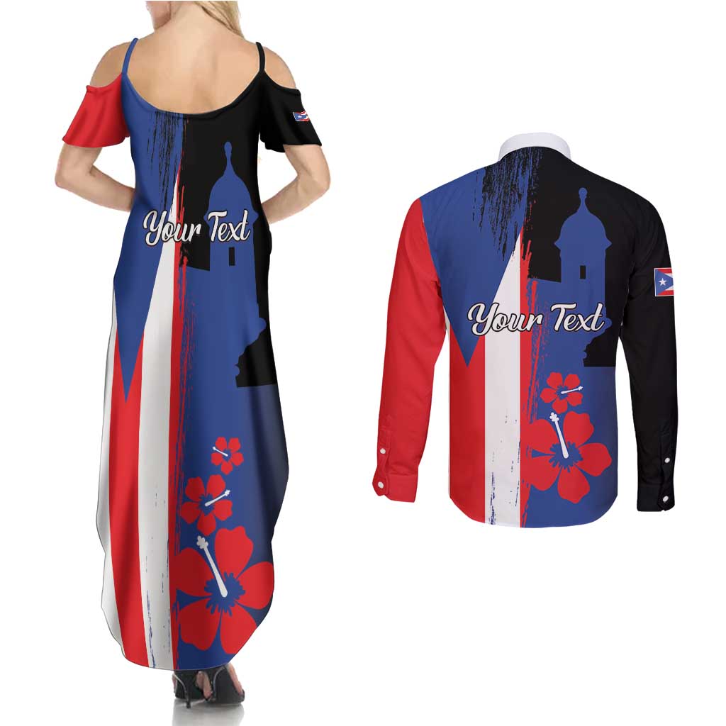 Personalized Boricua Couples Matching Summer Maxi Dress and Long Sleeve Button Shirt Puerto Rico El Morro Flag Style - Wonder Print Shop