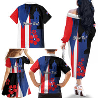 Personalized Boricua Family Matching Off The Shoulder Long Sleeve Dress and Hawaiian Shirt Puerto Rico El Morro Flag Style - Wonder Print Shop