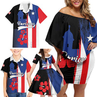 Personalized Boricua Family Matching Off Shoulder Short Dress and Hawaiian Shirt Puerto Rico El Morro Flag Style - Wonder Print Shop
