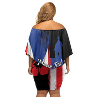Personalized Boricua Family Matching Off Shoulder Short Dress and Hawaiian Shirt Puerto Rico El Morro Flag Style - Wonder Print Shop