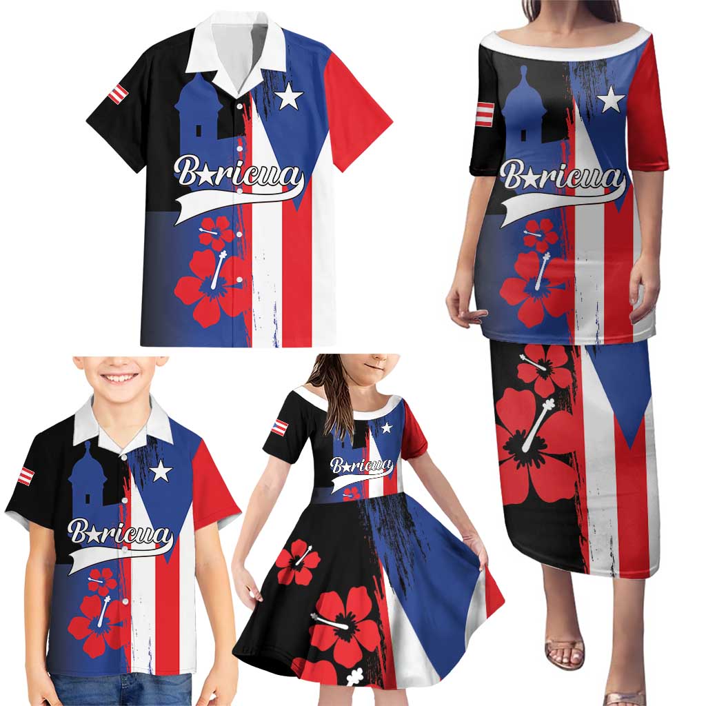 Personalized Boricua Family Matching Puletasi and Hawaiian Shirt Puerto Rico El Morro Flag Style - Wonder Print Shop