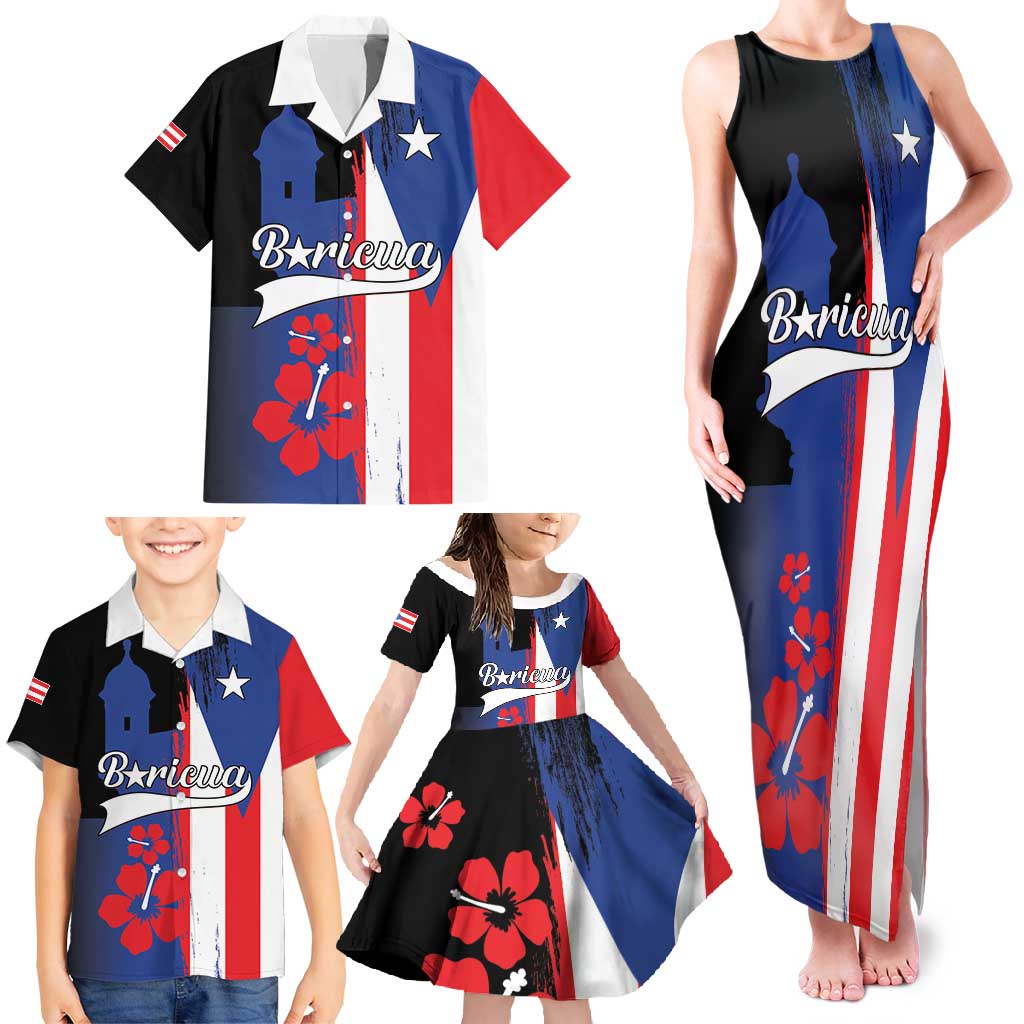 Personalized Boricua Family Matching Tank Maxi Dress and Hawaiian Shirt Puerto Rico El Morro Flag Style - Wonder Print Shop
