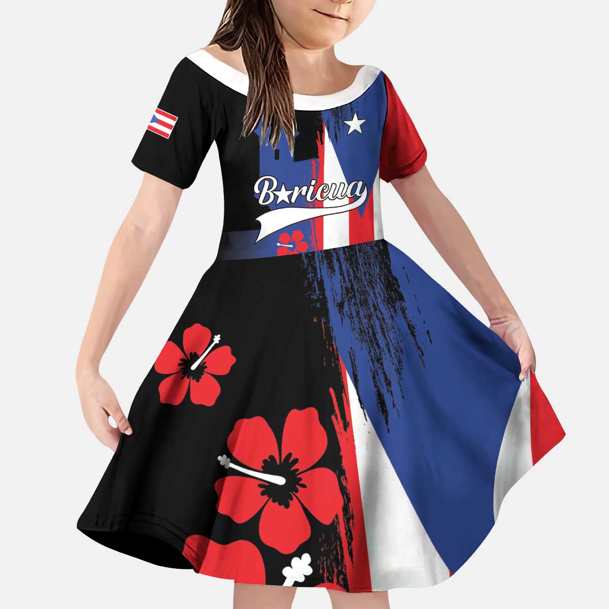 Personalized Boricua Kid Short Sleeve Dress Puerto Rico El Morro Flag Style - Wonder Print Shop