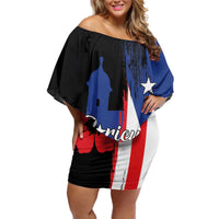 Personalized Boricua Off Shoulder Short Dress Puerto Rico El Morro Flag Style - Wonder Print Shop