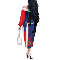 Personalized Boricua Off The Shoulder Long Sleeve Dress Puerto Rico El Morro Flag Style - Wonder Print Shop