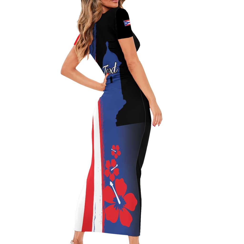 Personalized Boricua Short Sleeve Bodycon Dress Puerto Rico El Morro Flag Style - Wonder Print Shop