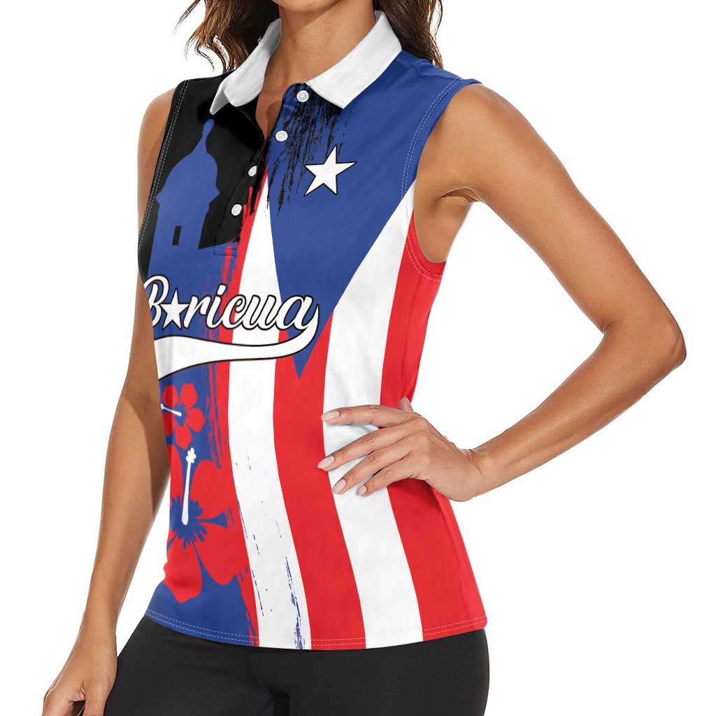 Personalized Boricua Women Sleeveless Polo Shirt Puerto Rico El Morro Flag Style - Wonder Print Shop
