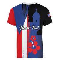 Personalized Boricua Women V-Neck T-Shirt Puerto Rico El Morro Flag Style - Wonder Print Shop
