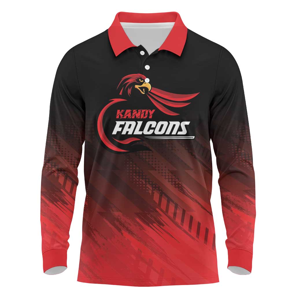 Custom Kandy Cricket Falcons Long Sleeve Polo Shirt Ready to Roar and Soar - Wonder Print Shop