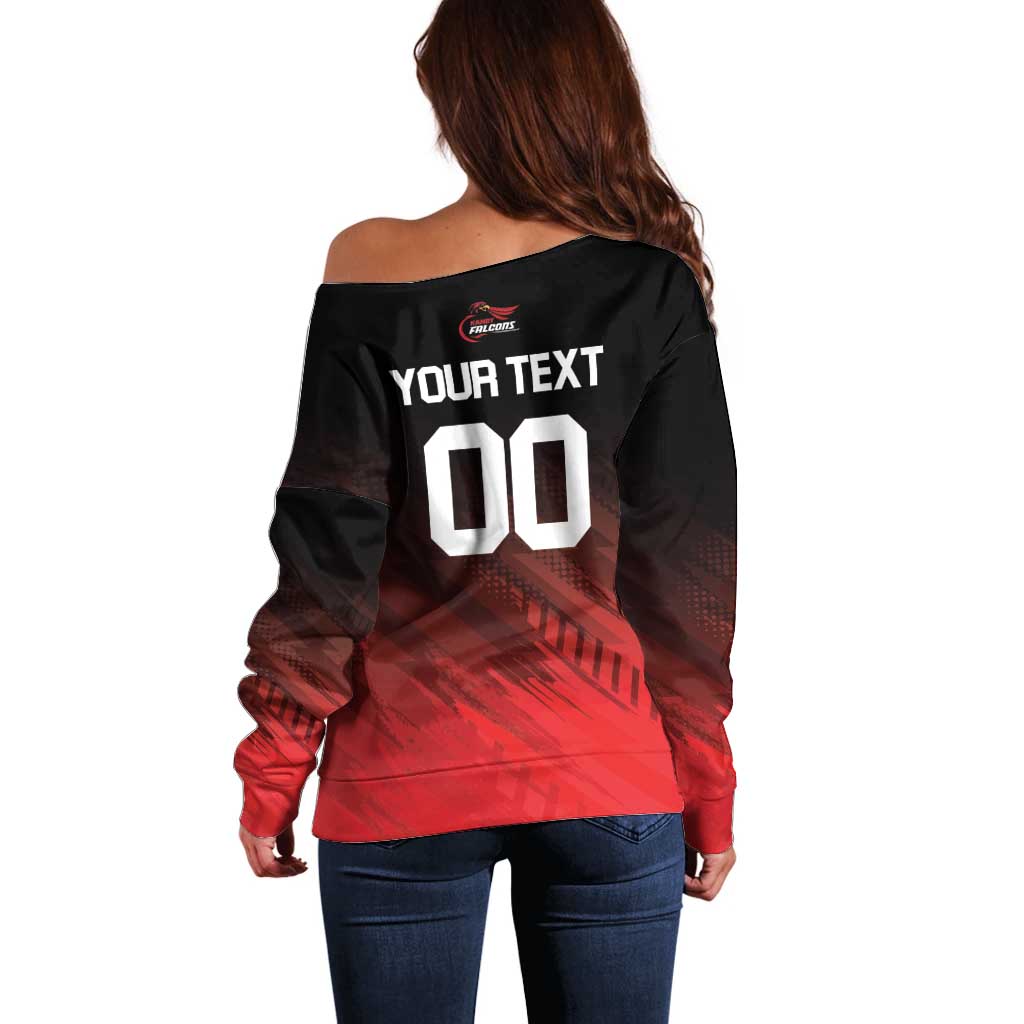 Custom Kandy Cricket Falcons Off Shoulder Sweater Ready to Roar and Soar - Wonder Print Shop