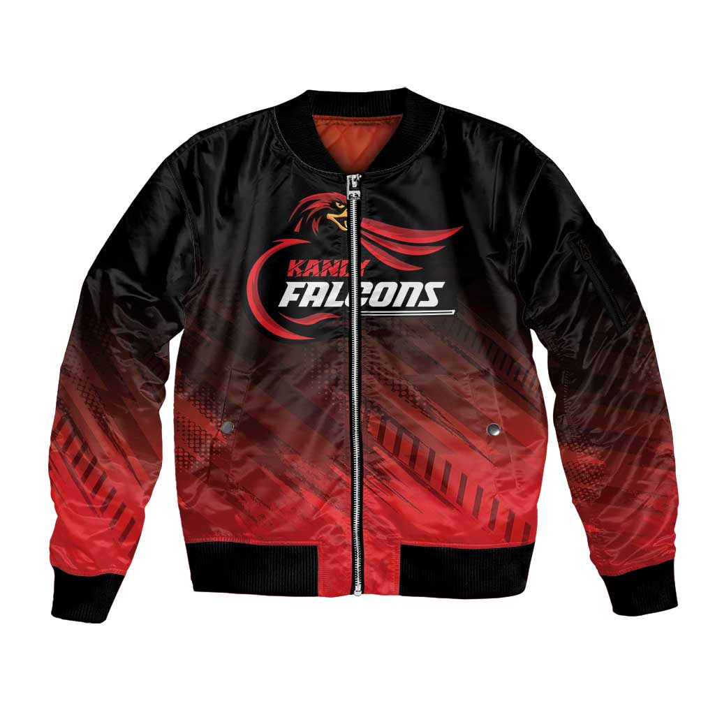 Custom Kandy Cricket Falcons Sleeve Zip Bomber Jacket Ready to Roar and Soar - Wonder Print Shop